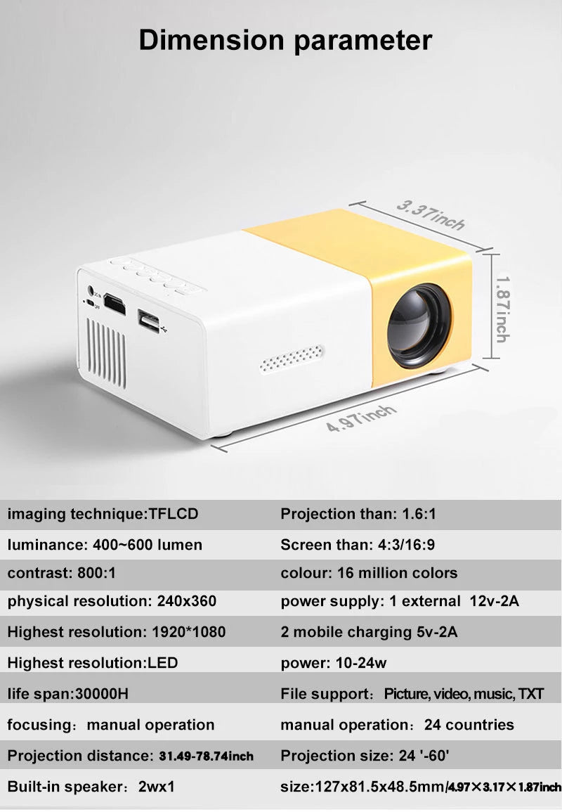 Pocket projector YG300, high-definition projector, a good choice for gifts, does not take up space and is suitable for outdoor